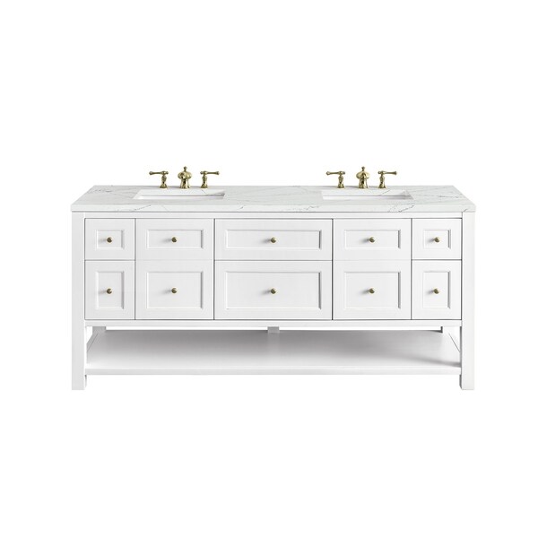 James Martin Vanities Breckenridge 72in Double Vanity, Bright White w/ 3 CM Ethereal Noctis Top 330-V72-BW-3ENC - main
